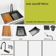 baokemo Kitchen Sink Single Bowl Stainless Steel With Waterfall Faucet Nano Wash Basin