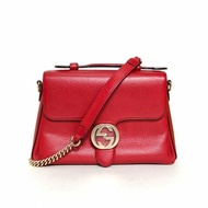 GUCCI Interlock手提風琴包26紅色牛皮金扣肩背包
