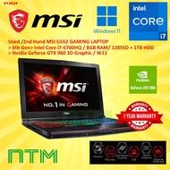 #1382 Used/ Second Hand / MSI GE62 6th I7-6700HQ 8GB 1TB HDD 128GB SSD GTX960 FHD GAMING LAPTOP 1 YE