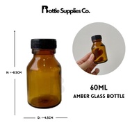 (60ml) Amber Glass Bottle/ Short Amber Glass Medicine Bottle for Supplement etc | Botol Ubat Kaca Ge