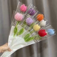 1pc Hand‑Crochet Artificial Flower Knitted Tulip Rose Single Stem Crochet Flower with Packaging Gift