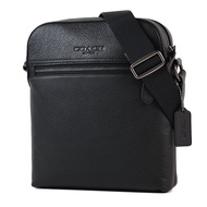 COACH Men Style Pebbled Pattern Front Zipper Genuine Leather Crossbody Bag-Black Sling Bag Man