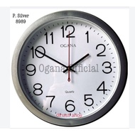 jam dinding merk ogana polos silver type 8989