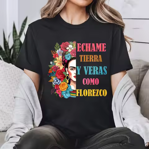 Frida Kahlo Floral Portrait Women T-Shirt Cotton Summer Fashion Top for Gift Short Sleeve Casual Col