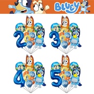 Bluey Theme Birthday Balloon Set Aluminum Foil Number Balloon Birthday Decoration Kids Favor