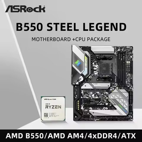 ASRock B550 Steel Legend Motherboard Set Kit with Ryzen 5 5600 CPU 4xDDR4 4733MHz M.2 NVME HDMI AMD 