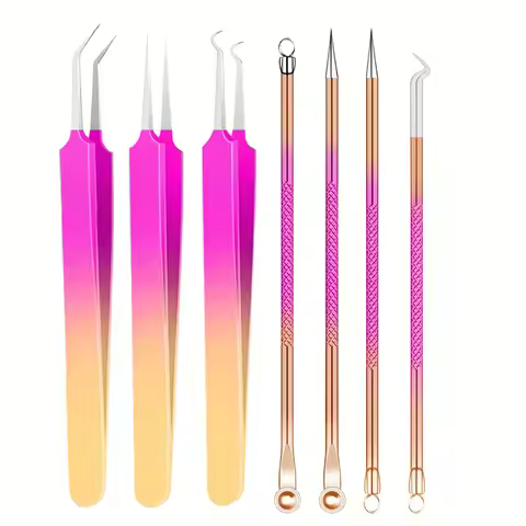 7pcs Professional Stainless Steel Extraction Tool Set - Blackhead Remover Kit with Tweezers, Cell Cl