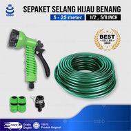 Paket Semprotan Selang Air 20 Meter 1/2-5/8 Inch, Hijau Anti Lumut, Jet Spray, Murah
