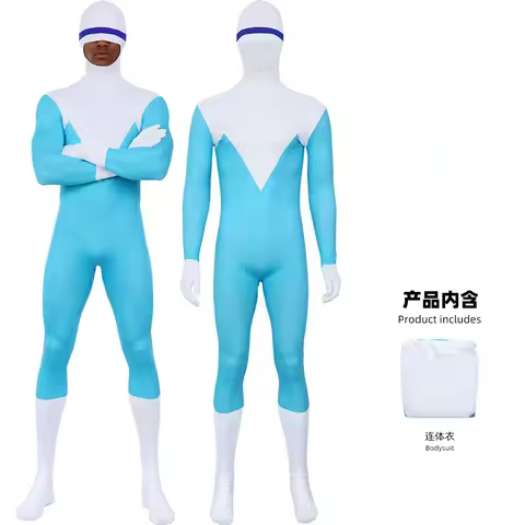 Anime Frozone Lucius Best Cosplay Costume Blue White Jumpsuit Halloween Party Kids Adults Bodysuit C
