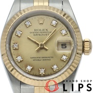 勞力士 Datejust 女士腕錶 69173G(S)，鑲嵌 10 顆鑽石，附原廠錶盒、保固卡，18K 黃金/不鏽鋼材質，香檳色顏色，已翻新拋光，1993 年款，成色極佳 [二手]