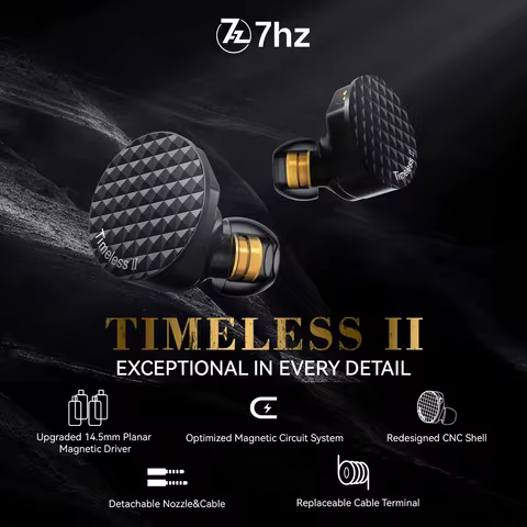 7Hz Timeless II Earphones IEM Hifi Wired Earbuds Tunable Nozzle 7N OCC Cable Upgraded 14.5mm Planar 