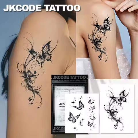 2-piece semi-permanent tattoo set | Butterfly illustration tattoo sticker, illusory butterfly mango