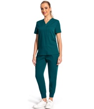 PuriPure Scrubs Set for Women Nurse Uniform Jogger Classic V-neck Scrub Top & Jogger Scrub Pants Ath