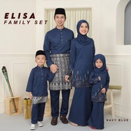 Set Family Kurung Moden Elisa「 Warna Navy Blue」Sedondon Set Keluarga Baju Melayu Dan Baju Kurung War