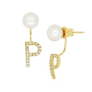 A.CEMI [Gold Plated] Initial Pearl Earring- 1 ข้าง ต่างหูมุกแท้ ต่างหูเงินแท้ ชุบทอง 18K สีทอง ต่างห