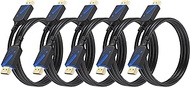 RooaRooz HDMI Cable 6FT, 5-Pack, 18Gbps High Speed HDMI 2.0 Cable, Male to Male HDMI Cord, 4K@60Hz, 2K@144Hz, ARC/eARC, HDCP2.2, 3D Compatible with Soundbar, TV, PS5/4, Laptor, Monitor etc（Blue）