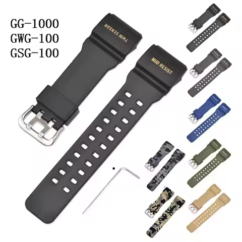 Resin Silicone Strap for Casio G-SHOCK GWG-100 GG-1000 GSG-100 Men Replacement Watch Band Sport Wate