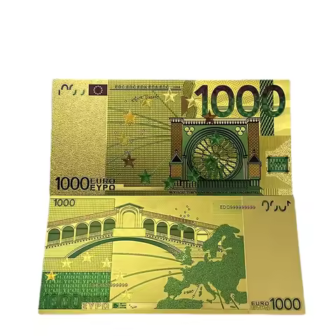 10pcs/lot Color Euro Banknotes 5 - 1 Million EUR Gold Banknotes in 24K Gold Plated Fake Paper Money 