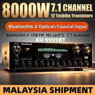 Sunbuck 8000W Power Amplifier 7.1Channel Bluetooth 6.0 Karaoke amp Optical Coaxial Auto fan Indepen