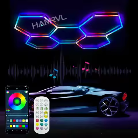 RGB Led Lights Hexagon Garage Ceiling Light Shop Honeycomb for Car Detailing Workshop Gym Supermarke