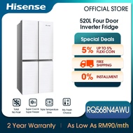 [FREE INSTALL] Hisense  4 Doors Inverter (520L) Refrigerator Fridge RQ568N4AWU - White Glass