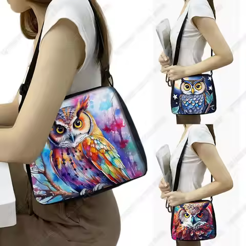 Cool Owl with Flowers Print Shoulder Bag Colorful Great Horned Owl Women Handbag White Owl Phone Hol