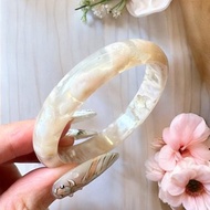 櫻花瑪瑙手鐲 瑪瑙手鐲小清新冰透奶黃粉花正鐲51圈口