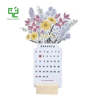 2024 Desk Calendar with Base 4 X 8Inch Flower Small Desk Calendar MDF 2024 Desk Calendar Planner, Desk Planner