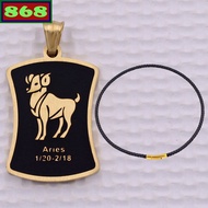 Aries - Aries gold stainless steel pendant with black leather necklace + gold stainless steel hook, 