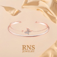 [Ready Stock] RNS Titanium Plated Bracelet Butterfly Zircon Rose Gold Fashion Ins Gelang Rantai Tang