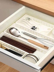 1個白色廚房收納盒,現代簡約風格的餐具抽屜整理器,適用於筷子、湯匙、湯匙、杯子、鍋鏟等物品