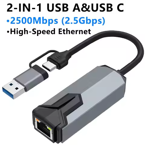 2.5G USB C/USB A Ethernet Adapter, 2500Mbps RJ45 LAN, USB 3.0 Network Card, Gigabit Ethernet Dongle