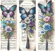 pigpigboss 3 Pieces Butterfly Diamond Painting Bookmark Kit, Flower Diamond Art Bookmark, Acrylic Bo