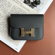 ::HERMES:: W刻灰色金釦Mini Constance康康短夾 腰包