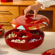 Chinese-style red rotating dry fruit box for home use, suitable for housewarming and New Year celebr