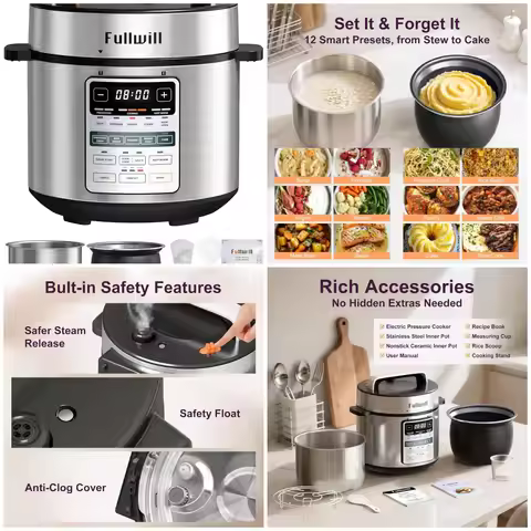 Dual-Pot Electric Pressure Cooker 6+5QT(2026 Upgraded), 12-in-1 Multi-Cooker for Pressure Cooking, S