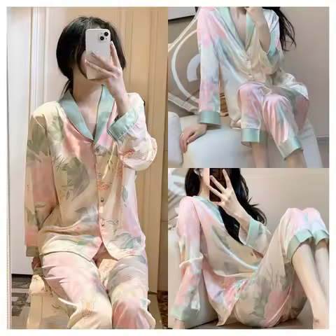 2 Piece Women's Silk Satin Pajama Set Pajamas Women's Homewear Pajamas Women's Sleeping Pajamas Girl