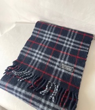 Burberry Scarf經典深藍色格紋流蘇頸巾 全羊毛 日本中古Vintage