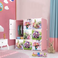 9 Cubes DIY Rack Plastic Storage Box Door Cartoon Cabinet Wardrobe Cupboard Organizer Hanger Almari Plastik Baju