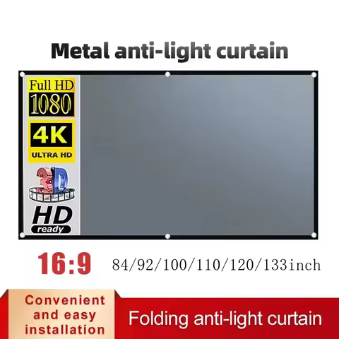 Gray Projector Screen Simple 16:9 Anti-Light Curtain 60/72/84/100/110/120/133/150 Inches Home Outdoo