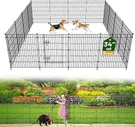 5 Panels No Dig Garden Fence with Gate, 34in(H) × 11.25ft(L) Decorative Metal Outdoor Dog Fence, Rus