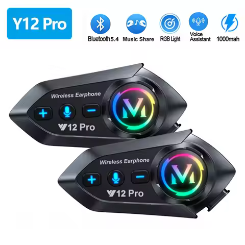 Y12 Pro Motorcycle Helmet Bluetooth Headset Intercom Voice Assistant Mixing Music Sharing Distance 5