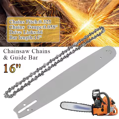 16 Inch Chainsaw Guide Bar + Chainsaw Chains 3/8 LP 325" .058" 66DL Semi Chisel Chain For Husqvarna 
