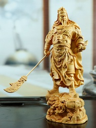 Guan Gong statue Guan Yu wood carving sculpture symbolizing the Wealth God ideal for Feng Shui and h