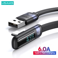 USAMS 6A USB-C Cable 66W Fast Charging Cable Digital Display Right Angle Elbow Game Cable For iPhone15 USB Type C Fast Charging Data Cable For Samsung S20 S21 S22 Ulrta Note 10/SuperFast Charge For Huawei