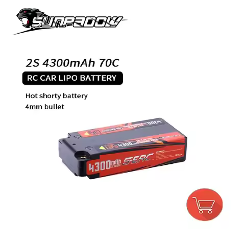 SUNPADOW 2S Shorty Lipo Battery 7.4V 4300mAh 70C Hard Case with 4mm Bullet for RC 1/10 Scale Vehicle