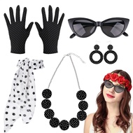 50's Costume Polka Dots Necklace Gloves Headband Cat Eyes Glasses Party Outfits Retro Outfits for Di