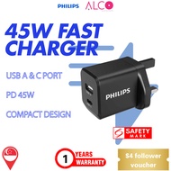 Philips 45W GaN Wall Charger QC18W PD45W Black  Fast Charge (DLP5321CB/05)