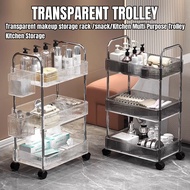 SG StockTransparent makeup storage rack /snack/Kitchen Multi-Purpose Trolley / Kitchen Storage / Kitchen Rack With Wheel