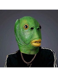 1個魚頭面具頭飾,綠頭魚人,可愛有趣的綠頭面具